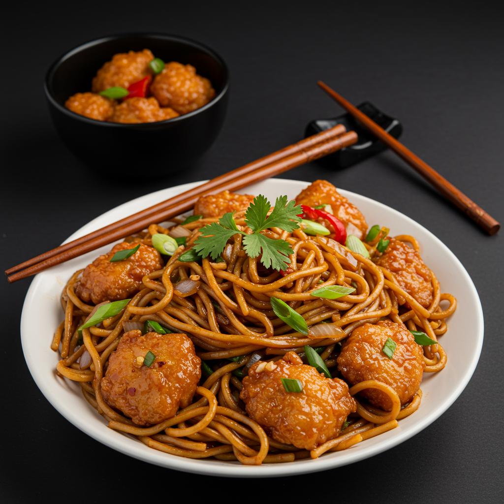 Chicken Noodles With Chicken Manchurian